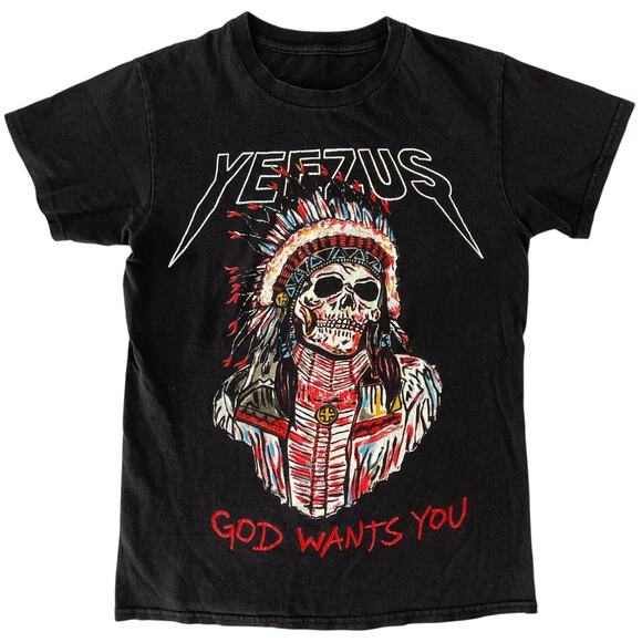 Yeezus Tour T-Shirt God Wants You Skull Native Headdress Black Unisex XS/Small - Picture 1 of 4